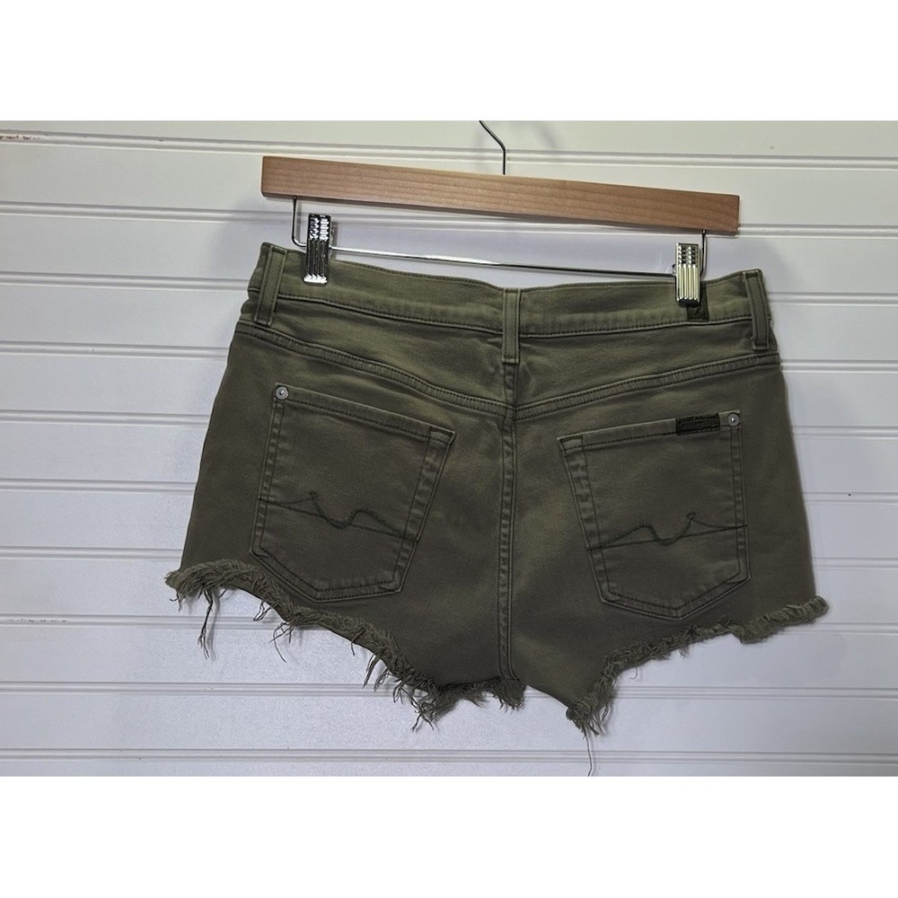 7 For All Mankind Shorts Women 27 Olive Green Denim Cut Off Raw Hem Daisy Dukes - Picture 4 of 9
